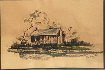 Walter Groombridge, Farm In A Meadow, Watercolor On Paper, 1975