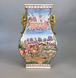 Chinese Export Porcelain Style Hunting Scene Hu Form Vase, C. Mid-Late 20th Century - RET TO LIVING ROOM