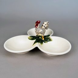 Ceramic Rooster Triple Sauce Dish