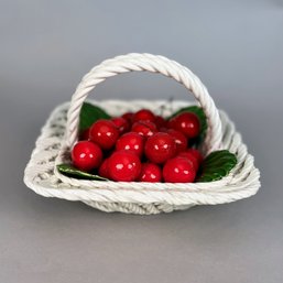 Bassano Style Decorative Ceramic Cherries In Bowl, C. Second Half 20th Century