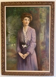 Unknown Artist, Portrait Of A Young Woman In Purple Dress With Flowers
