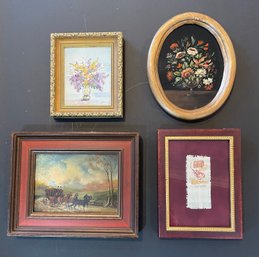 Group Of Four Small Decorative Oil-on-board And Acrylic-on-Board Paintings