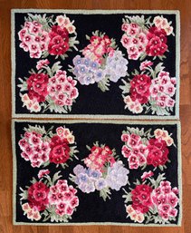 Two August Grove Performance Floral Hook Rugs With Balck Ground And Green Border