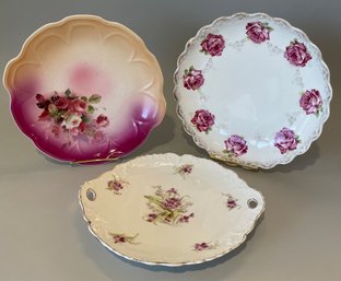 Three Floral Decorated Platters: Crescent China, Saxon China & Bavaria Germany