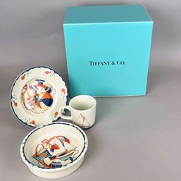 Tiffany & Co. Tiffany Sea Shore Pattern Childs Mug, Bowl And Plate, C. 1990s