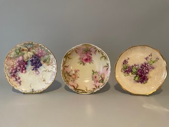 Three Floral Decorated Porceail Bowls And Round Dishes