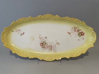 Large Oval Shaped Platter With Yellow Floral Decoration, Unmarked