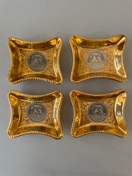 Four Hand Decorated, 24 K Gold, Small Square Sweet Meat Dishes By LE MIEUX China, France