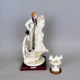 Giuseppe Armani Porcelain Bride And Groom On Staircase And Little Doves On Flowers