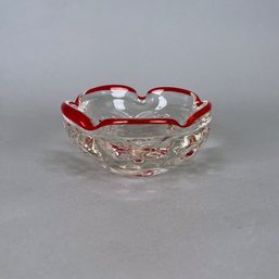 Murano Style Glass Ashtray With Red Rim, Modern