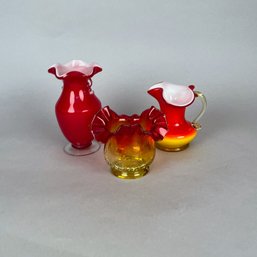 Three Red Glass Bud Vases, Modern