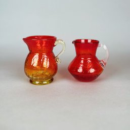Two Small Red Glass Creamers, Modern