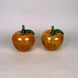 Pair Of Decorative Crackled Glass Apples, Modern