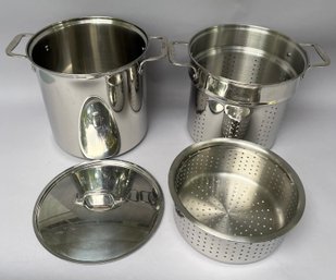All Clad 12 Quart Stainless Steel Multi-Pot With Lid, Pasta Strainer Insert And Steamer Insert