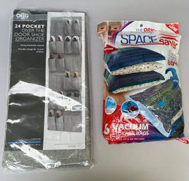 One Pack Of Space Bags And One Over The Door Shoe Organizer