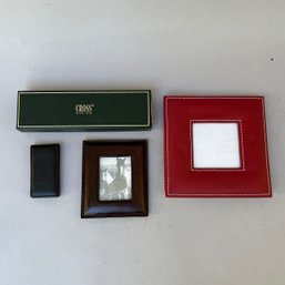 Two Leather Picture Frames, Cross Pen And Coach Money Clip
