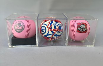 Three Team Souvenir Baseballs:  Mets, Yankees, New Britain Rock Cats