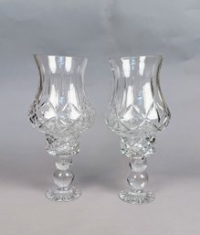 Two Crystal Hurricane Candle Holders  By Block, Poland,  Late 20th Century