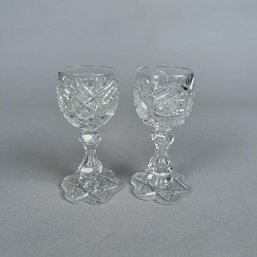 Pair Of Cut Crystal Mini Cordial Glasses, C. 20th Century
