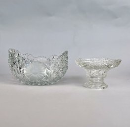 American Brilliant Cut Crystal Serving Bowl  And Molded Glass Candy Dish, C. Early-mid 20th Century