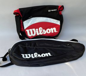 Two Wilson Sports Equipment Bags:  One Black Tennis Bag And One Black And Red Messenger Bag