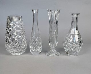 Group Of Four Round Crystal Bud Vases, Probably Gorham, C. Late 20th Century