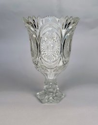 Large Footed Cut Crystal Vase, Signed