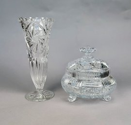 Lidded Glass Candy Dish And Bud Vase