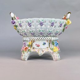 KPM Porcelain Floral Woven Two Handled Basket On Pedestal, C. 1844-1847