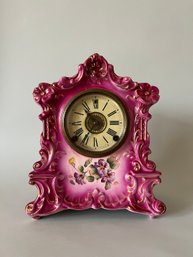 American Rococo Style Porcelain Mantle Clock, C. 1937-1957