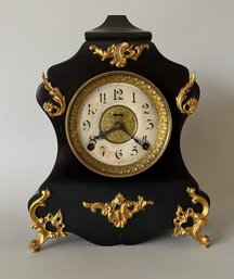 E. Ingraham Company, Ebonized Wood And Gilt Metal Mounted Mantle Clock, C. 1900