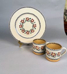 Two Mugs And A Platter By Nicholas Mousse Pottery, Made In Ireland