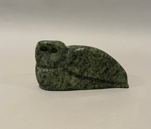 Canadian Inuit Carved Green Stone Owl, Signed: MF, 1994