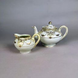 Hand Painted Teapot And Creamer, By Nippon, Made In Japan