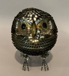 Sergio Bustamante ( Mexican, 1949) For Curtis Jere, Brutalist Cut Tin And Brass Owl, Circa 1960