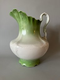 Vintage Superior Ruffle Edged Massive Pitcher In Green And White