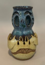 Glazed Pottery Owl Oil Burner, Signed Shinack