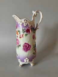 Large Reproduction Limoges China Tall Floral Pitcher