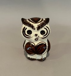 Brown And White Ceramic Painted Owl, Hawaii, Signed