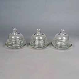 Set Of Three Glass Domed Butter Dishes