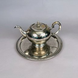 Silver Plated Teapot With Silver-plated Round Tray