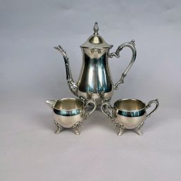 Silver Plated Coffee Pot With Sugar Bowl And Creamer