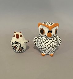 Two Acoma Pueblo, Pottery Owls - One Signed BR Vallo