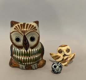 Group Of Mexican Pottery Owls By Reyna, Jacky COVILLE And One Talavera Mexico Owl