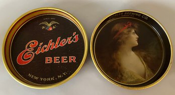 Two Vintage Tin Beer Trays: Dobler Brewing Co Albany, NY And Eichler's Beer, New York, NY