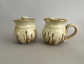 Glazed Pottery Sugar Bowl And Creamer, New Mexico