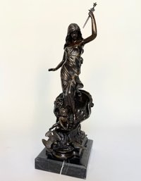 Spelter Or Mixed Metal Statuette Of Classical Female Figure On Marble Base