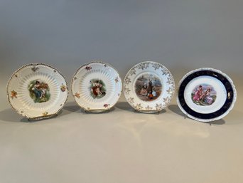 Four Vintage German 7 1/2' Plates All With Figural Decoration