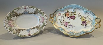 Two Oval Porcelain Trays With Floral Decoration