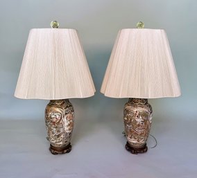 Pair Of Fine Japanese Satsuma Vases, Now As Table Lamps